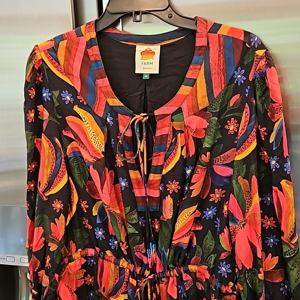 💕FARM RIO💕 Black Banana Sky Lenzing Ecovera Mini Dress XL - Picture 8 of 16